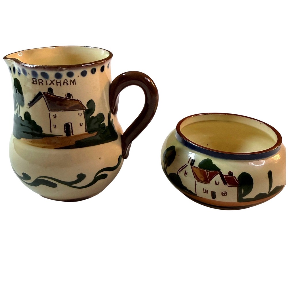 Vintage English Cottage Cream & Sugar Set Royal Torquay Pottery Cottagecore Deco